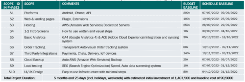 project scope table